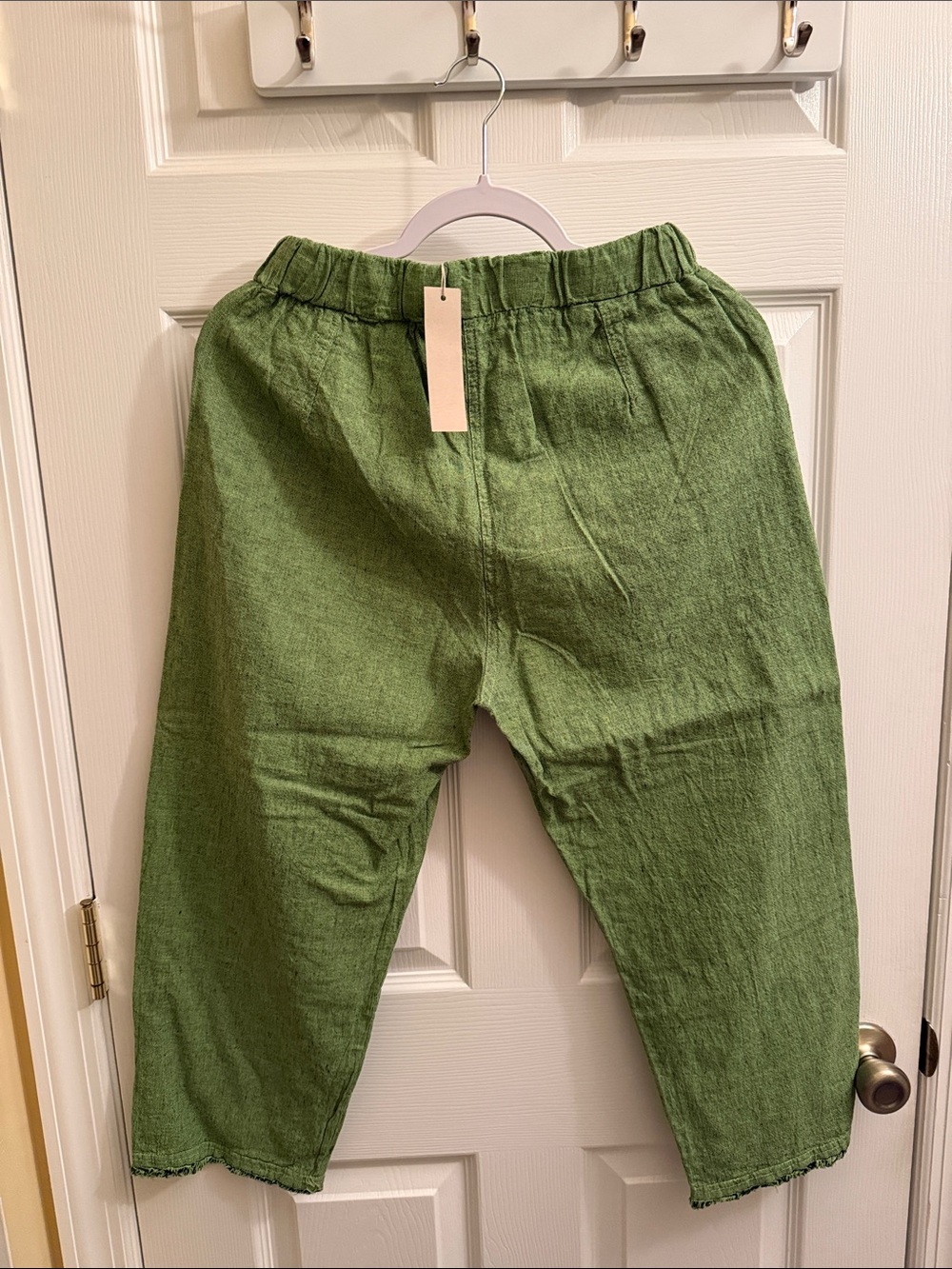 cut loose Olive Green Elastic-Waist linen pants - Picture 10 of 12